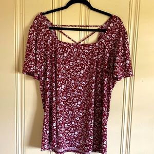 Papermoon, Retro 90s Look, 2x Plus Lattice back burgundy top with white daisies